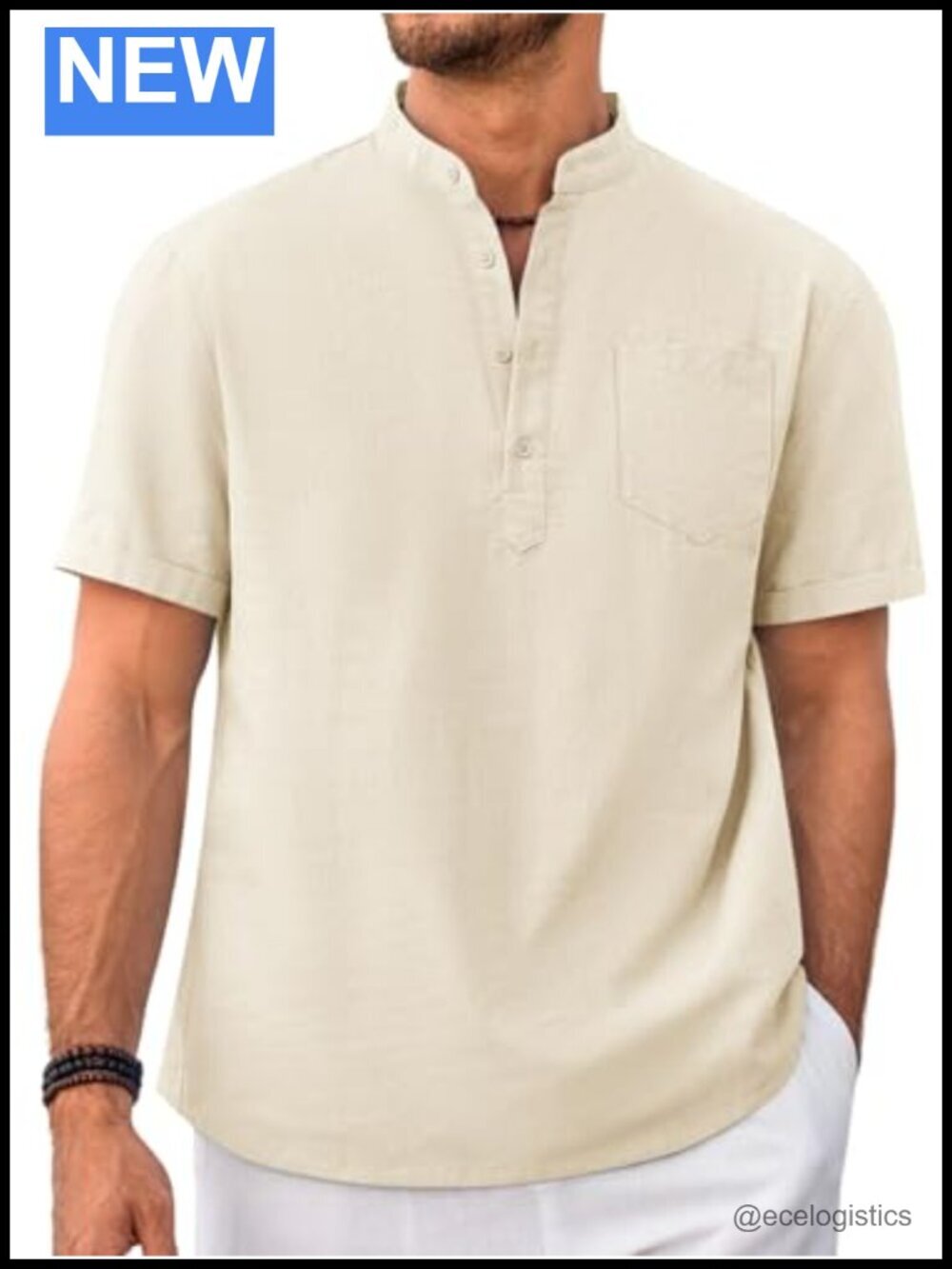 Cotton Linen Henley Shirt Short Sleeve Tee Pocket Button Beach Hippie Shirt